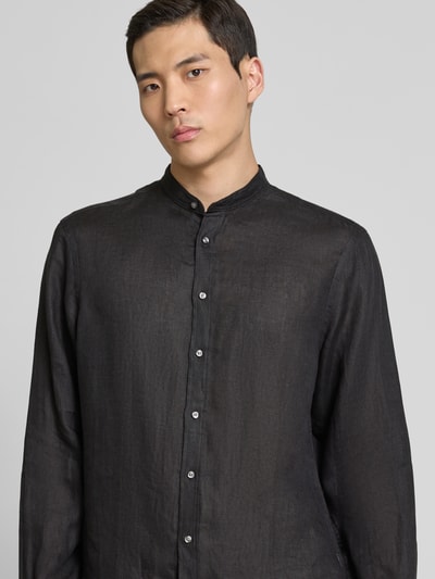 Christian Berg Men Regular fit linnen overhemd met opstaande kraag Zwart - 3