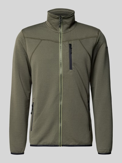 Produktfoto, Regular Fit Jacke mit Stehkragen Modell 'Berthold' von Icepeak in Olivgrün, strukturierte Oberfläche, Reißverschlusstaschen, elastische Abschlüsse, Rückenlänge 74 cm, Schulterbreite 46 cm, Brustweite 52 cm, Ärmellänge 71 cm.