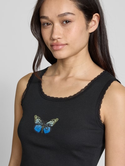 Hugo Blue Tanktop met kant, model 'Delarina' Zwart - 3