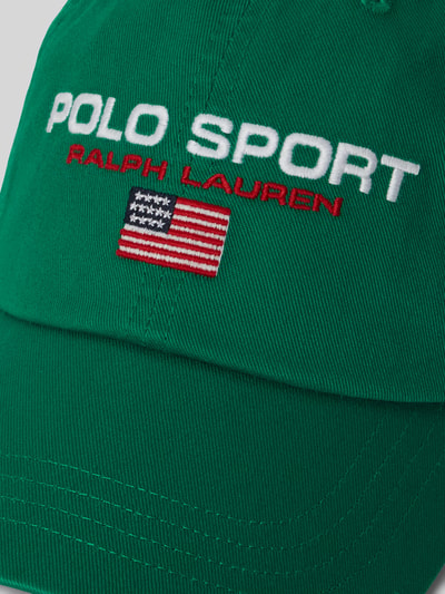Produktfoto, Basecap aus reiner Baumwolle von Polo Ralph Lauren, grüne Twill-Optik, weiße Label-Schriftzug-Stickerei, USA-Flagge, verstellbarer Riegel
