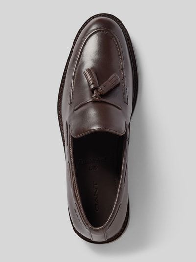 Produktfoto, Loafer aus echtem Leder Modell 'Lozham' von Gant in Braun mit glatter Sohle, Zierbesatz und abgerundeter Passform, Draufsicht.