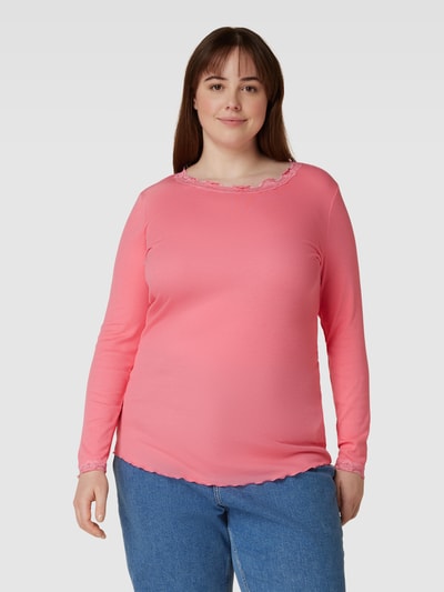 Fransa Plus PLUS SIZE shirt met lange mouwen en ribstructuur, model 'Zamond' Felroze - 4