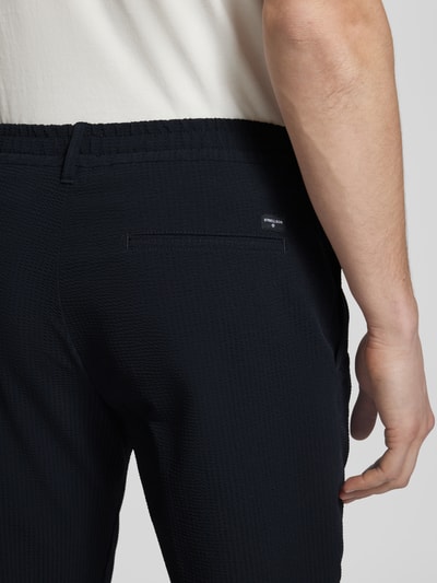 Strellson Tapered fit bandplooibroek met structuurmotief, model 'Lui' Marineblauw - 3