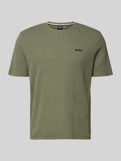 Produktfoto, Regular Fit Pyjama-Oberteil aus Baumwoll-Mix Modell 'WAFFLE' von BOSS in Oliv mit Optik: Unifarben, Label-Stitching-Applikation, Piqué Textur