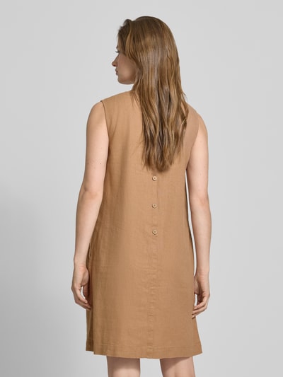 FREE/QUENT Knielange linnen jurk met ronde hals, model 'LAVA' Lichtbruin - 5