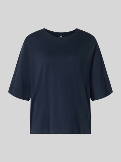 Produktfoto, Boxy Fit T-Shirt aus Bio-Baumwolle Modell 'Derby' von Soyaconcept, Damen T-Shirt in Dunkelblau, Rundhalsausschnitt, Rückenlänge 57 cm, glatte Textur