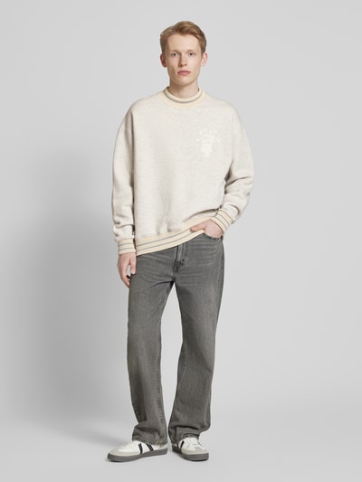 BLKVIS Gebreide pullover met motiefstitching, model 'VASO' Lichtgrijs gemêleerd - 1