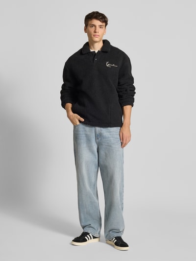 KARL KANI Fleecepullover met platte kraag en knoopsluiting Zwart - 1