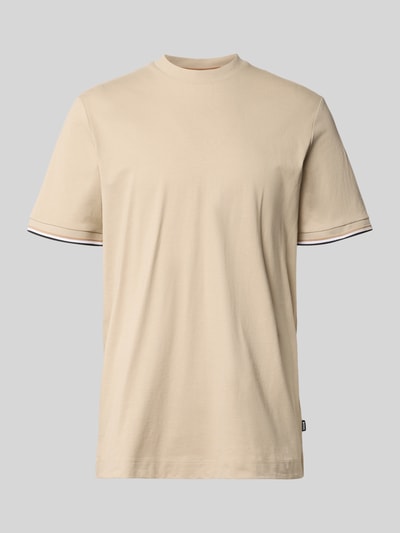 Produktfoto, Regular Fit T-Shirt aus reiner Baumwolle Modell 'THOMPSON' von BOSS in Beige, unifarben mit Kontraststreifen, Rundhals, kurzarm.