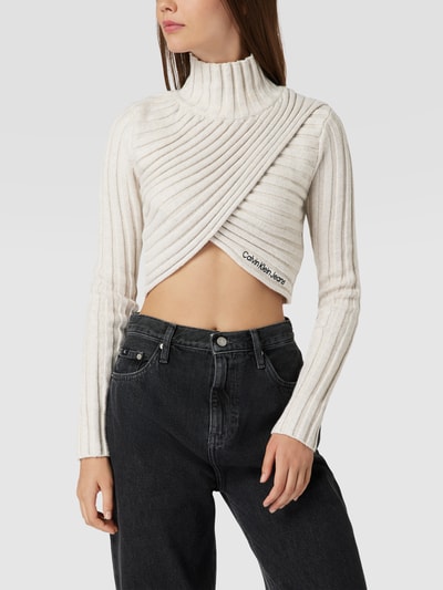 Calvin Klein Jeans Cropped Longsleeve in Strick-Optik Modell 'WRAP' Offwhite 4