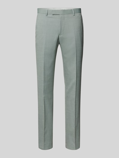 Produktfoto, Anzughose mit Bügelfalten Modell 'Ryan' von Pierre Cardin für Herren, Slim-Fit, feines Strukturmuster, Anzug-Stoff, Bundweite 46 cm, Innenbeinlänge 81 cm, dezentes grünliches Grau.