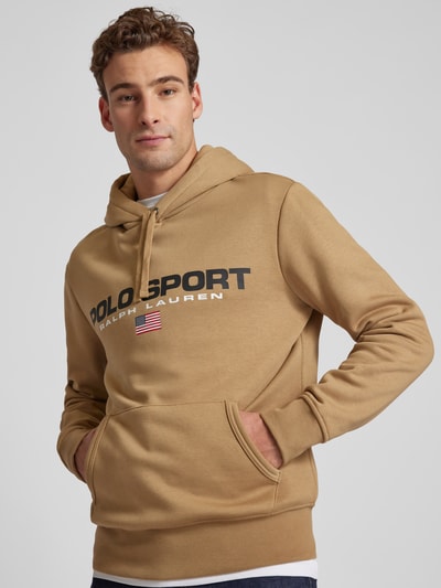 Polo Sport Hoodie met labelprint Kaki - 3