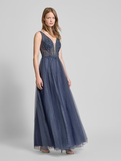 Jake*s Cocktail Abendkleid mit Spitzen- und Ziersteinbesatz Mittelgrau 1