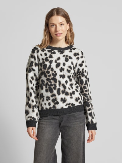 Pieces Regular fit gebreide pullover met dierenprint, model 'NANA' Offwhite - 4