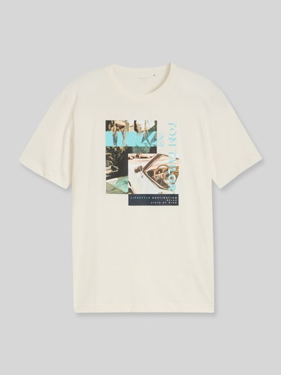Tom Tailor Regular Fit T-Shirt aus reiner Baumwolle Offwhite Melange 2
