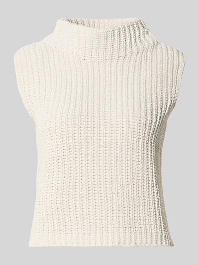 Produktfoto, Regular Fit Top in Strick-Optik von monari, ärmellos, Stehkragen, cremefarbene Struktur, Rückenlänge 51 cm, klare Textur.
