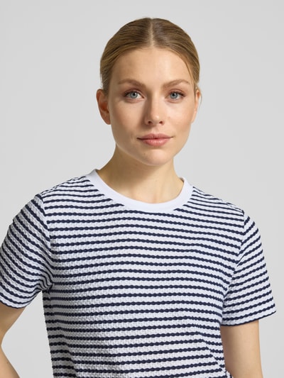 monari T-shirt met structuurpatroon en ronde hals Marineblauw - 3