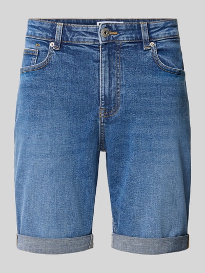 Produktfoto, Slim Fit Jeansshorts mit Umschlag von REVIEW, blauer Baumwoll-Elasthan-Mix, Eingrifftaschen, sichtbare Struktur