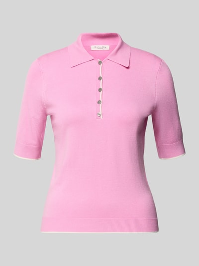 Produktfoto, Strickshirt aus Viskose-Mix von Christian Berg Woman, różowy, krój slim fit, półrękaw, kołnierzyk polo, krótka listwa guzikowa