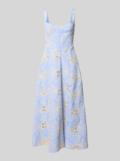 Produktfoto, Corsagenkleid mit Stitchings Modell 'LILAH' von Bardot aus reiner Baumwolle, hellblau mit beigem Muster, A-Linie, Midikleid