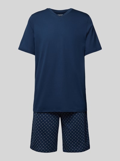 Schiesser Pyjama mit geripptem V-Ausschnitt Marine 1