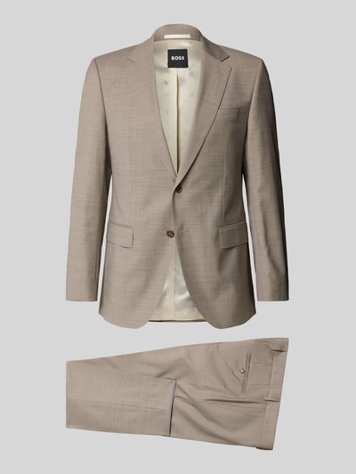 Produktfoto, beigefarbener Slim-Fit Anzug aus Schurwoll-Mix Modell 'HUGE' von BOSS, feine Struktur, glattes Futter, Herren Anzug von BOSS