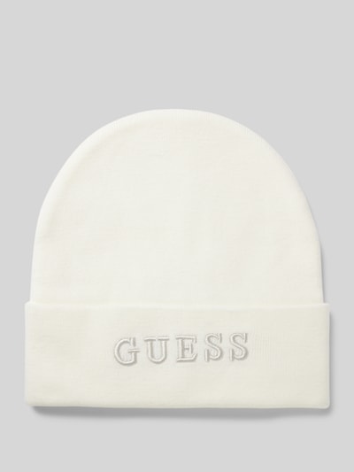 Guess Czapka beanie z wyhaftowanym logo Złamany biały 1