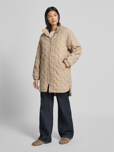 FREE/QUENT Regular fit lange jas met opstaande kraag, model 'Crown' Taupe - 4