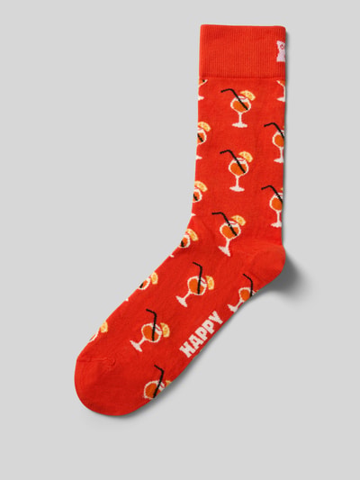 Produktfoto, Socken mit Label-Print von Happy Socks in Rot mit farbigem Cocktail-Motiv, Baumwoll-Mix mit Stretch-Anteil, gerippter Abschluss, körpernaher Schnitt