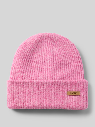 Produktfoto, pinkfarbene Beanie mit Label-Patch Modell 'Witzia Beanie' von Barts, weiche Strickstruktur, Damen Mütze von Barts.