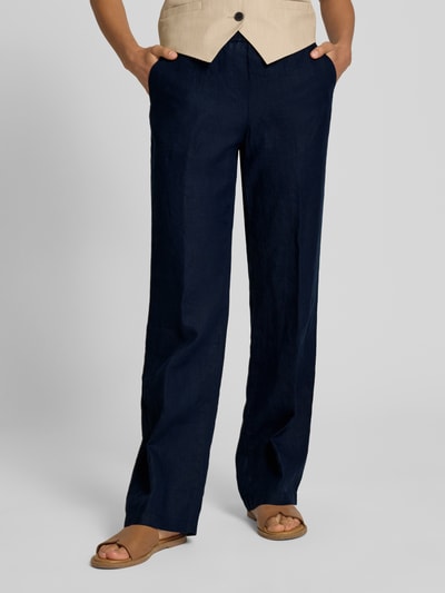 Brax Spodnie lniane z prostą nogawką i wiązanym paskiem model ‘STYLE.FARINA’ Granatowy 4