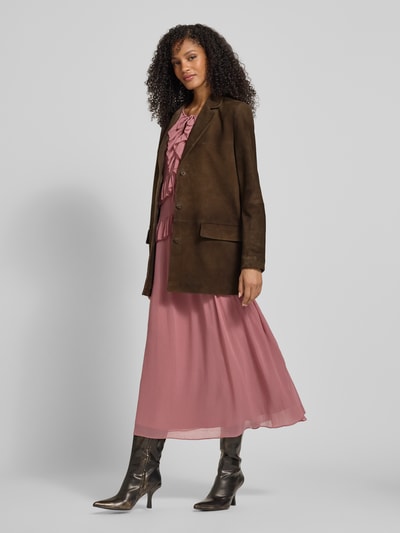 Jake*s Collection Leren jack met reverskraag en klepzakken Donkerbruin - 1