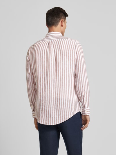 Polo Ralph Lauren Koszula lniana o kroju custom fit ze wzorem w paski Khaki 5