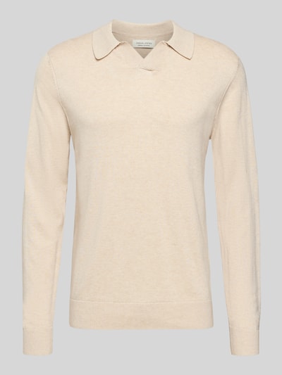 Produktfoto, Regular Fit Longsleeve aus Lyocell-Mix Modell 'Bells' von Casual Friday in Beige, Polo-Kragen, Strick-Optik, glatte Textur