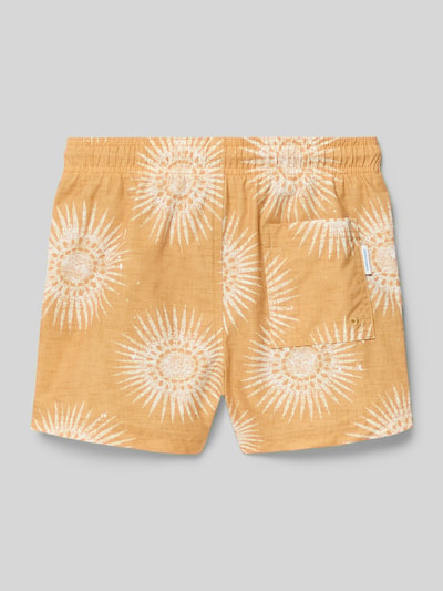 Productfoto, kinder Badehose mit Eingrifftaschen Modell 'MAUI' von Jack & Jones, loose fit, elastische taille, zakdetails, geel met wit patroon