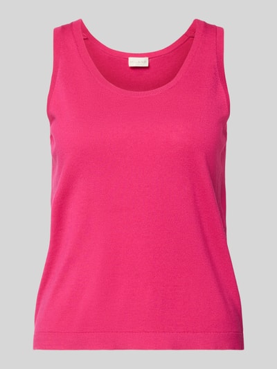 Produktfoto, Stricktop aus Viskose-Mix mit Rundhalsausschnitt von Milano Italy, Damen Regular Fit, pink, gerippte Abschlüsse, glatte Textur