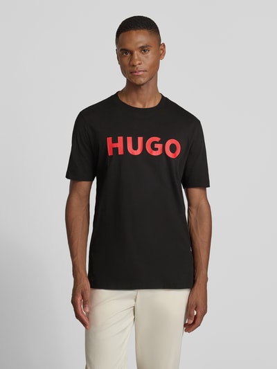 HUGO T-shirt met labelopschrift, model 'DULIVIO' Zwart - 4