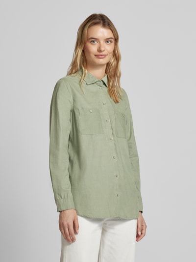 Christian Berg Woman Regular fit corduroy blouse met borstzakken Rietgroen - 4