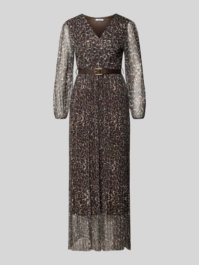 Produktfoto, Midikleid mit Gürtel Modell 'Ka44iriaa' von ZABAIONE, materiał mieszany z domieszką stretchu, krój slim fit, allover-wzór, dekolt V, pasek, długość tyłu w rozmiarze S: 125 cm, szerokość w rozmiarze S: 32 cm, długość rękawa w rozmiarze S: 56 cm