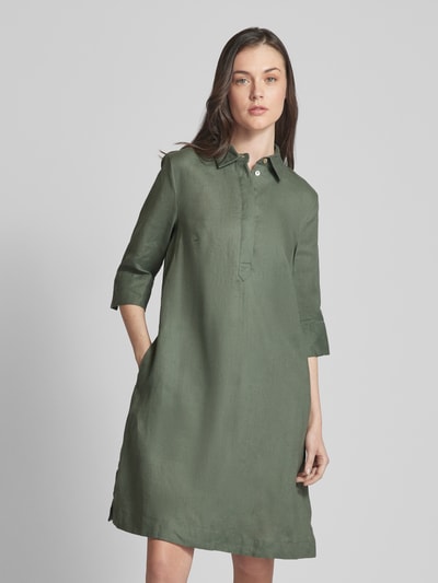 Christian Berg Woman Knielanges Hemdblusenkleid aus Leinen in unifarbenem Design Khaki 4