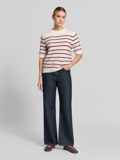 OPUS Loose Fit Pullover mit Mohair-Woll-Anteil Modell 'Pimota Stripe' Hellrosa 1