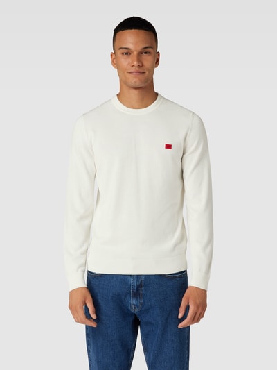 HUGO Pullover mit Label-Stitching Modell 'San Cassius' Offwhite 4