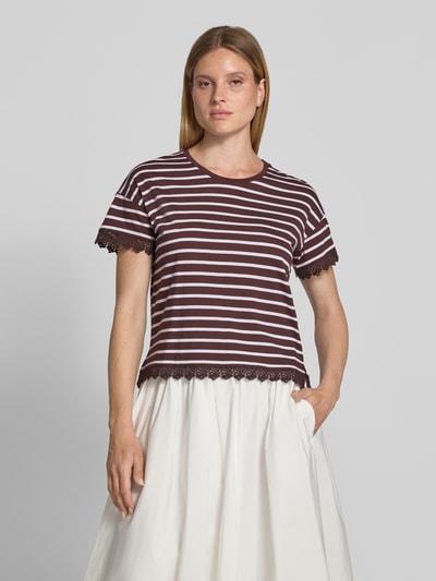 MORE & MORE T-Shirt mit Spitzenbesatz und Rundhalsausschnitt Dunkelbraun 4