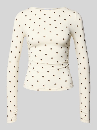 Produktfoto, Longsleeve met label-stitching model 'Maeve' van OH APRIL, beige met bruine stippen, katoenmix met viscose, slim fit