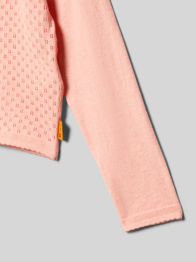 Produktfoto, Regular Fit Cardigan mit Kaschmir-Anteil von Steiff in rosa Strick-Optik mit Lochmuster aus Baumwoll-Mix, Detailaufnahme.