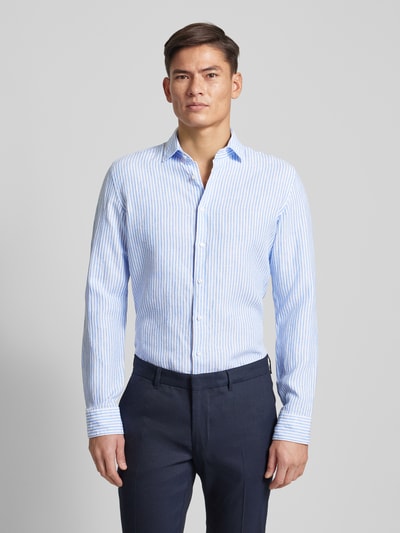 SEIDENSTICKER Slim fit zakelijk overhemd van linnen met streepmotief Bleu - 4