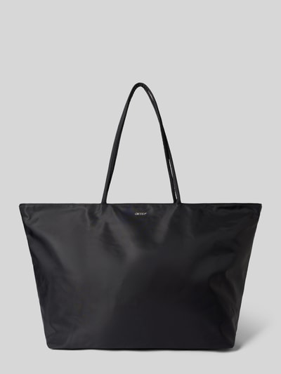 Produktfoto, Shopper mit Label-Detail von aim'n, Główna przegroda z zamkiem błyskawicznym, uchwyt, detal z logo, kieszeń wewnętrzna zapinana na zamek błyskawiczny, Szerokość w rozmiarze 1: 68 cm, Długość w rozmiarze 1: 40 cm, Głębokość w rozmiarze 1: 22 cm, Długość paska na ramię w rozmiarze 1: 76 cm, czarna powierzchnia, matowa tekstura, proste kształty