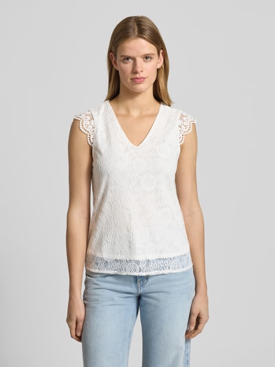 PIECES Slim Fit Blusentop mit Spitzenbesatz Modell 'OLLINE' Offwhite 4