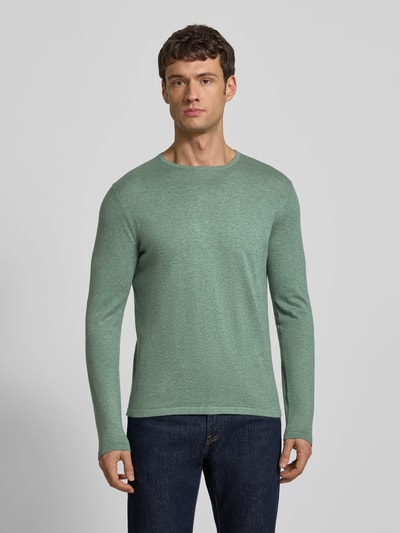 Męski model nosi Strickpullover mit Rundhalsausschnitt od Christian Berg Men, kolor zielony, bawełna, Regular Fit, widok całej sylwetki z przodu.
