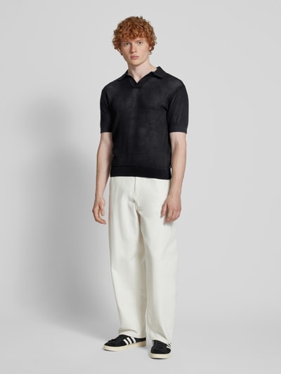 REVIEW Gebreid shirt met polokraag en V-hals Zwart - 1